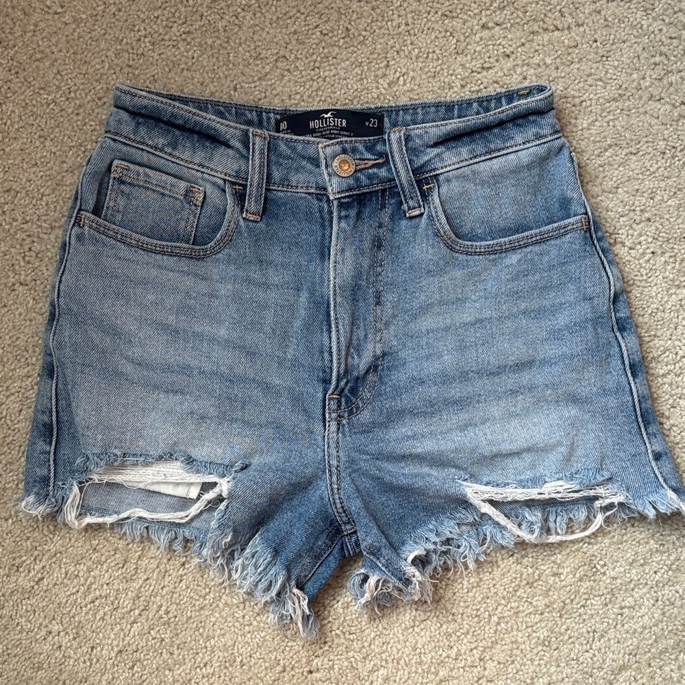 Hollister Women's Light Blue Frayed Jean Shorts